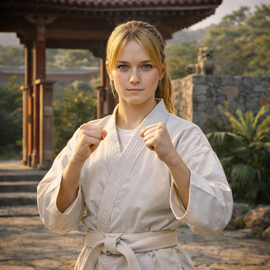 Karate girl facing the camera