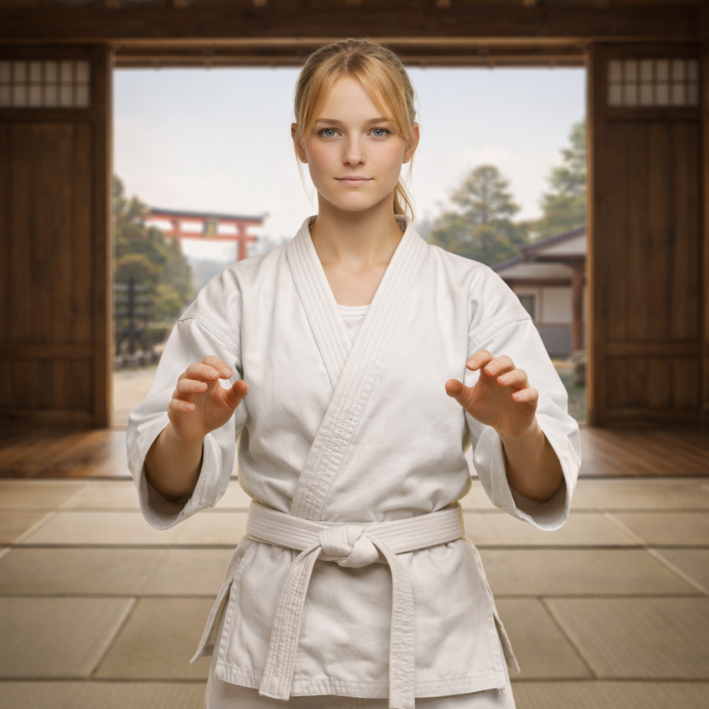 Judo girl facing the camera
