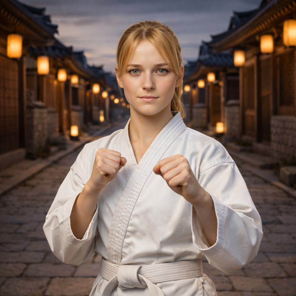 Taekwondo girl facing the camera