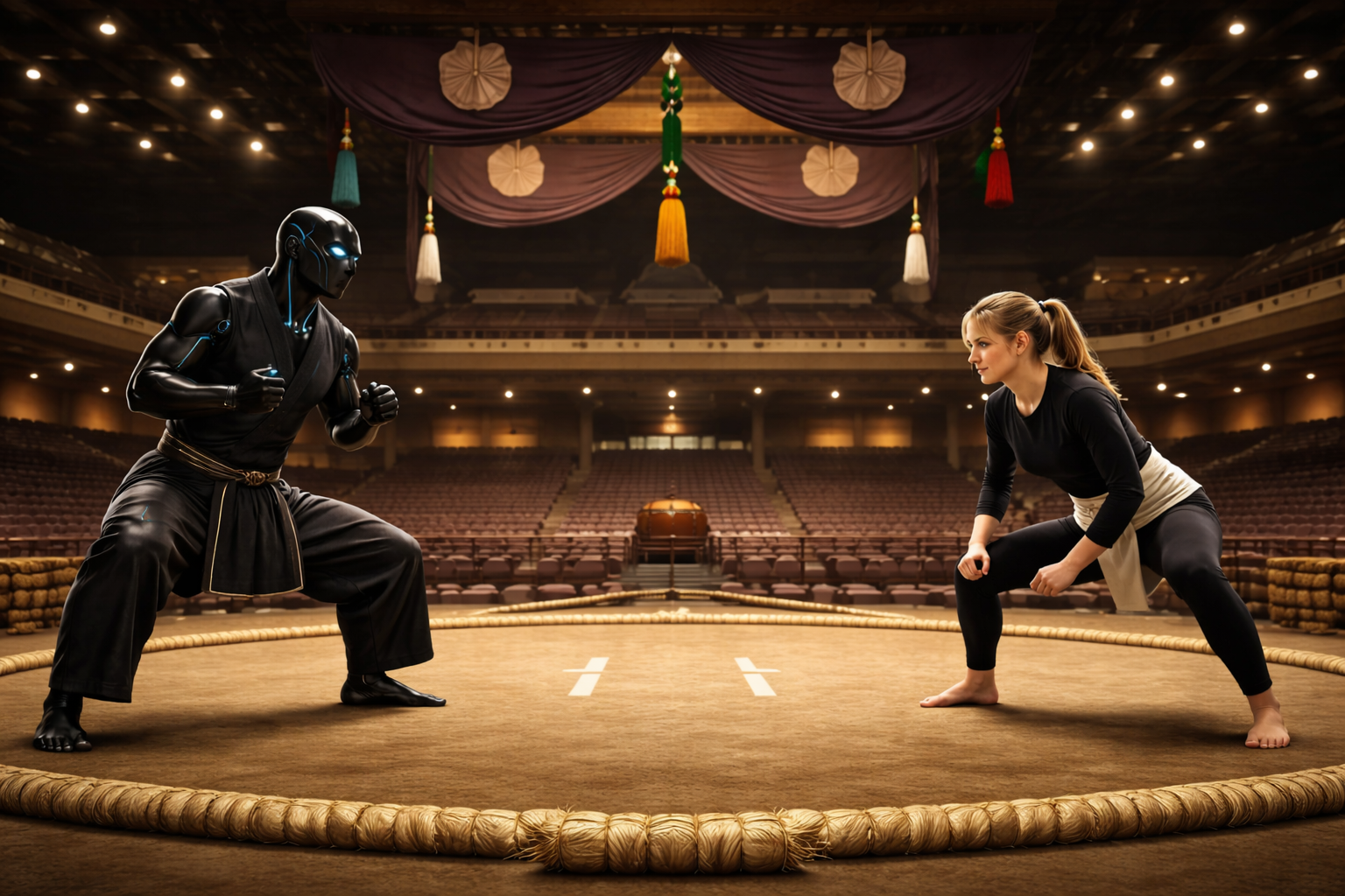 girl fighting against AI with sumo