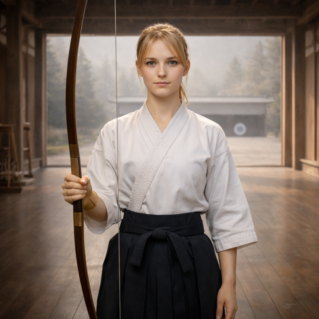 Kyudo girl facing the camera