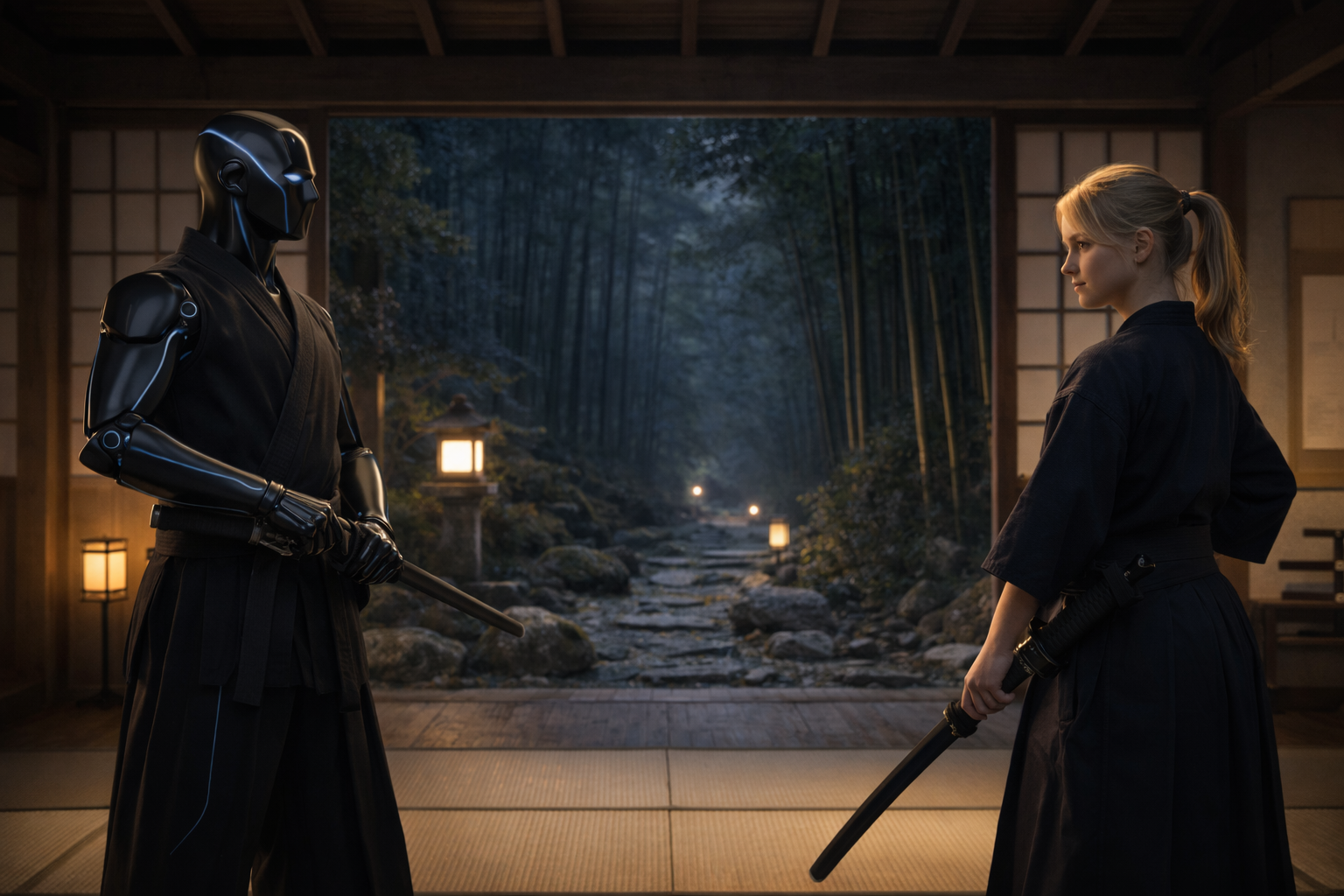 girl fighting against AI with Iaido