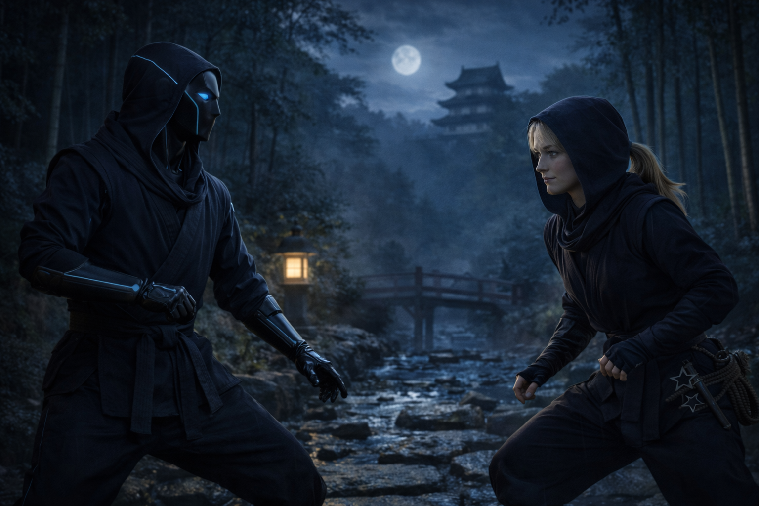 girl fighting against AI with ninjutsu